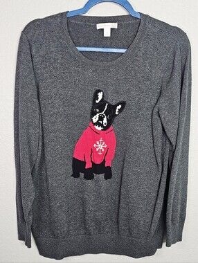 Westport 1962 French Bulldog Sweater XL Gray Red Dog Winter Knit